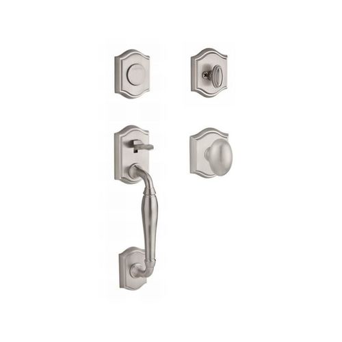 Full Dummy Westcliff Handleset Ellipse Knob and Traditional Arch Rose Satin Nickel Finish