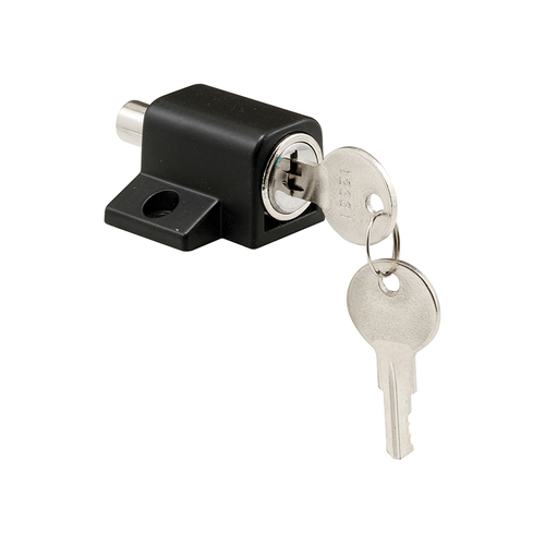 Push-In Sliding Door Keyed Lock - 1" - Diecast And Steel Components - Black Painted Finish (Single Pack)