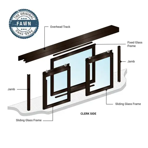 Fawn Horizontal Sliding Pass-Thru Assembly XOX No Screen - Dark Black/Bronze Anodized