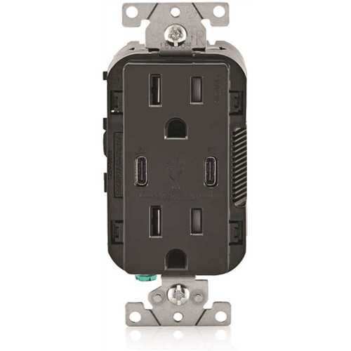 Leviton 005-T5637-00E 15a Decora Tamper-Resistant Receptacle With 30w Dual USB Type C/c, Black