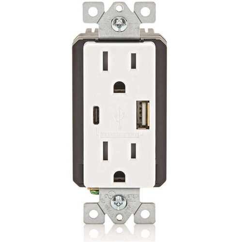 Leviton 002-T5638-00W 15a Decora Tamper-Resistant Receptacle With 18w Dual USB Type A/c, White