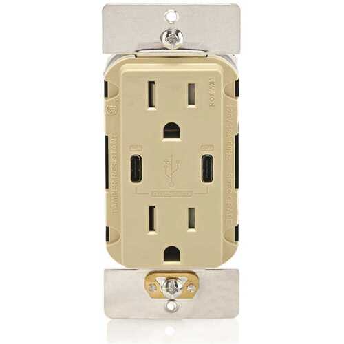 Leviton 001-T5636-00I 15a Decora Tamper-Resistant Receptacle With 60w Dual USB Type C/c, Ivory