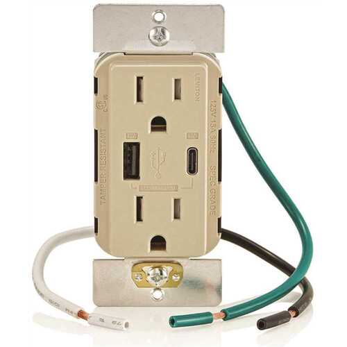 Leviton 001-T5634-00I 15a Decora Tamper-Resistant Receptacle With 60w Dual USB Type A/c, Ivory