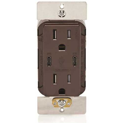 Leviton 006-T5636-00B 15a Decora Tamper-Resistant Receptacle With 60w Dual USB Type C/c, Brown