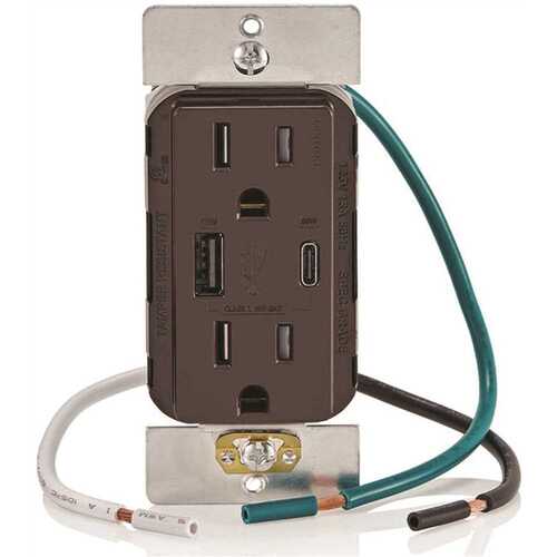 Leviton 006-T5634-00B 15a Decora Tamper-Resistant Receptacle With 60w Dual USB Type A/c, Brown