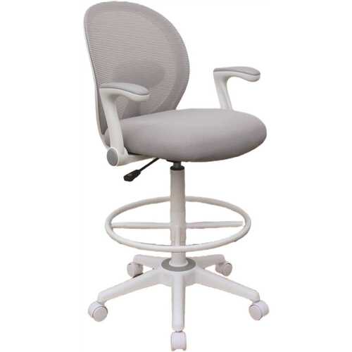 BOSS Office Products B1676WT-GY White Frame Gray Fabric Draft Height Ergo Chair-Flip Up Arm