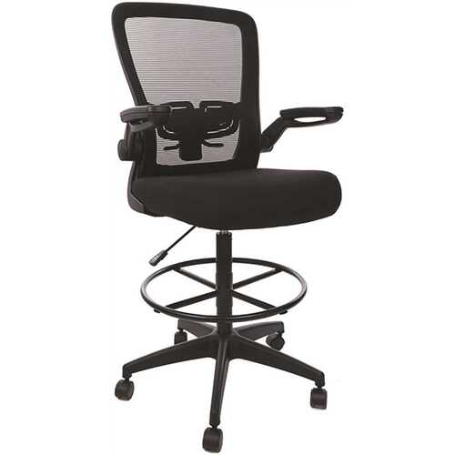 BOSS Office Products B16366BK-BK Deluxe Black Frame Mesh-Back Draft Chair W/flip-Up Arms