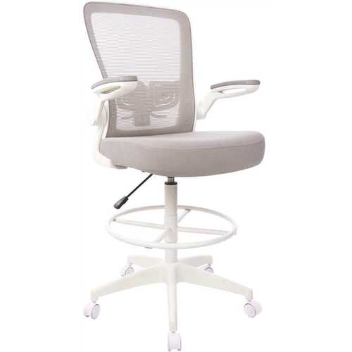 BOSS Office Products B16366WT-GY Wht Frame Draft Chair-Gray Mesh-Fab Upholstery-Seat Cushion