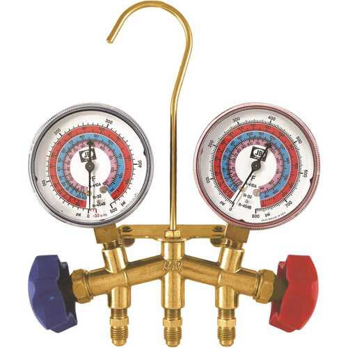 JB INDUSTRIES M2-8-454-32 M2 Standard 2-Valve Classic Brass Manifold With A2l Gauges