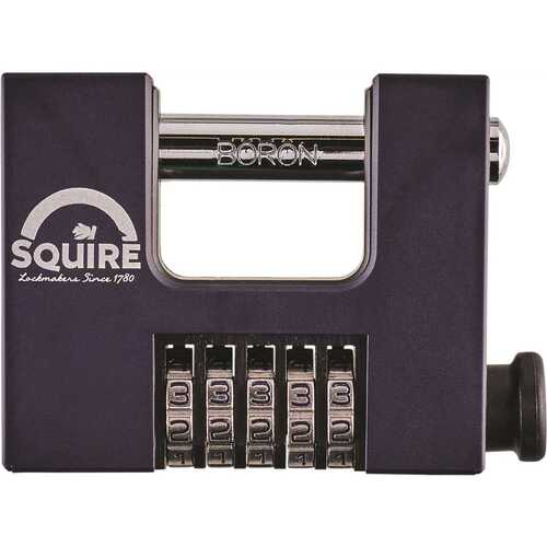 Squire Locks SQ-CBW85 Straight Shackle Boron Steel Combination Padlock 5 Wheel