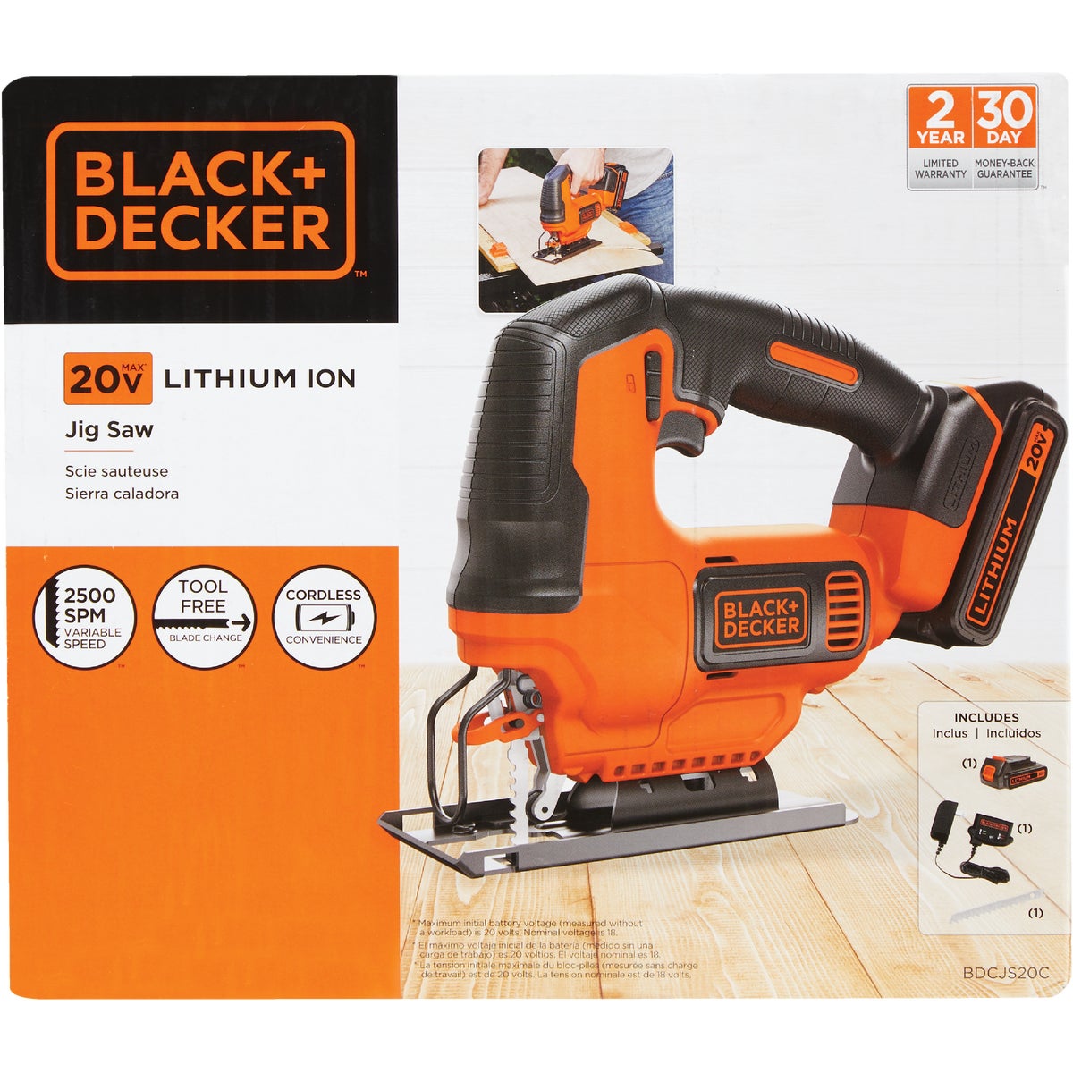 Black Decker BDCJS20C Jig Saw, Battery Included, 20 V, 3/4 in L