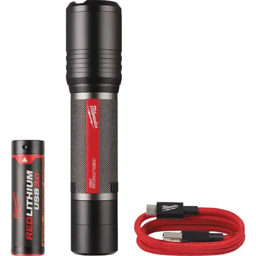 REDLITHIUM Slide Focus Flashlight, Lithium-Ion Battery, LED Lamp, 2000, 200 m Beam Distance Black