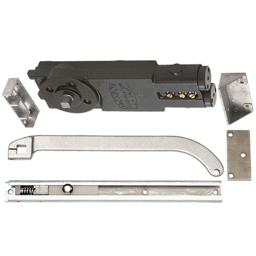 ANSI Grade 1 Regular Duty Spring 90 Degree Hold-Open Overhead Concealed Closer with Backcheck and "A" Offset Slide-Arm Hardware Package Aluminum Black