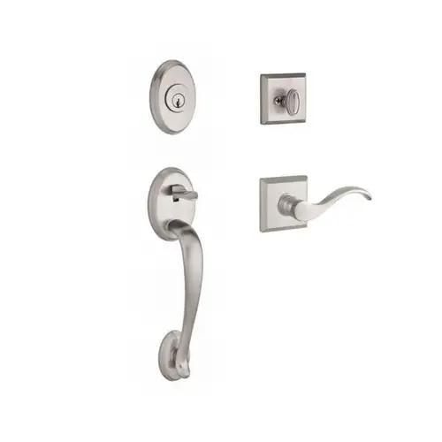 Single Cylinder Columbus Handleset Right Hand Curve Lever and Traditional Square Rose with 6AL Latch and Dual Strike Satin Nickel Finish