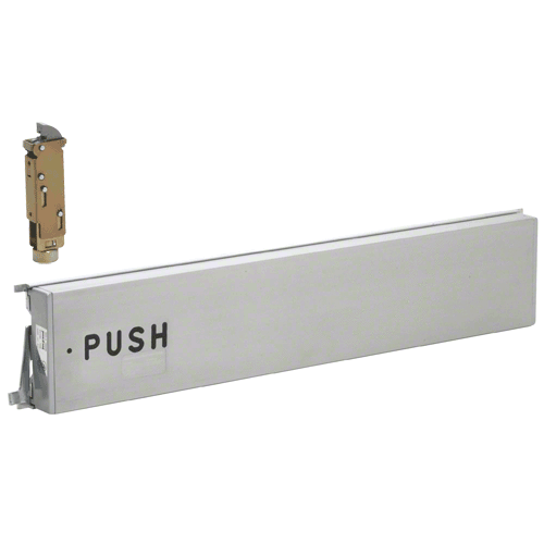 Model 3185 Mid-Panel Concealed Vertical Rod Exit Device with Top Latch "PUSH" Engraved on Push Pad Aluminum Finish Left Hand Reverse Bevel