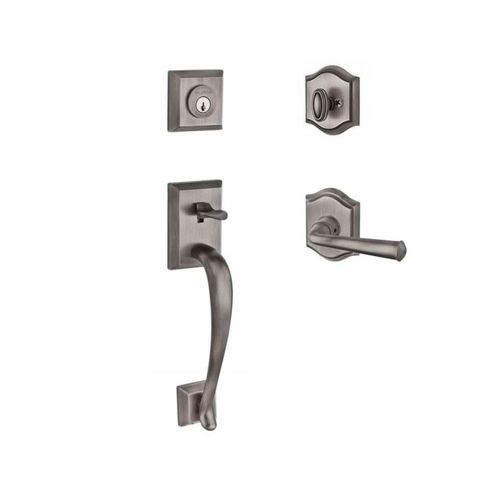 Single Cylinder Napa Handleset Right Hand Curve Lever and Traditional Arch Rose with 6AL Latch and Dual Strike for Thin Door Matte Antique Nickel Finish