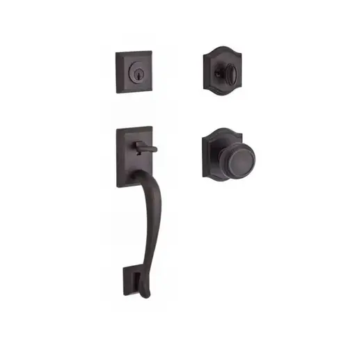 Single Cylinder Napa Handleset Traditional Knob and Traditional Arch Rose with 6AL Latch and Dual Strike Venetian Bronze Finish