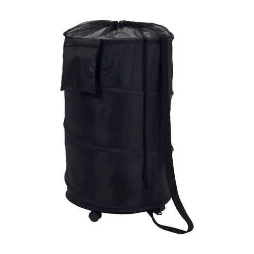 Pop-Up Laundry Bin and Hamper, Nylon Bag, Black, 18 in W, 28 in H