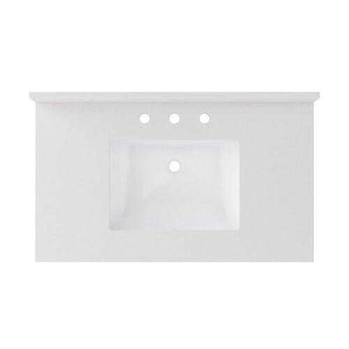 CRAFT + MAIN QZ37228SWR Vanity Top, 22 in OAL, 37 in OAW, Quartz, Snow White, Undermount Sink, 1-Bowl, Rectangular Bowl