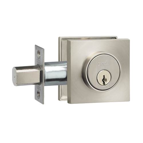 Square Single Cylinder Deadbolt with 2-3/8" Backset, 1-3/4" Doors Satin Nickel Finish