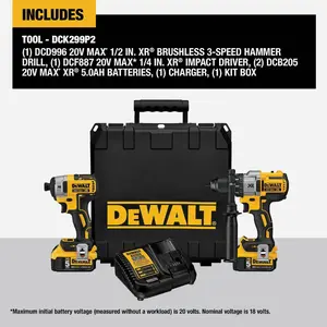 Dewalt DCK299P2 5.0Ah 20V Cordless Brushless Drill 2-Tool Combo Kit
