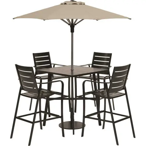 Cape Soleil FAIRDN5PCBR-SU Fairhill 5 Pc Dining Set 42" Slat Bar Table W/4 Bar Chairs, Gunmetal