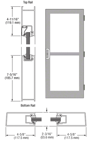 Clear Anodized Custom Single StormFront Series 400 Medium Stile Butt Hinged Entrance Door For Panic and Surface Mount Door Closer