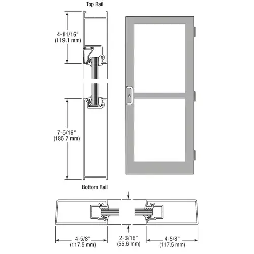 CRL-U.S. Aluminum SZ41511 Clear Anodized Custom Single StormFront Series 400 Medium Stile Butt Hinged Entrance Door For Panic and Surface Mount Door Closer