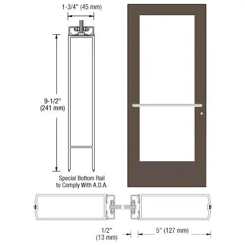 CRL-U.S. Aluminum CD51722R036 Bronze Black Anodized 550 Series Wide Stile (LHR) HLSO Single 3'0 x 7'0 Center Hung for OHCC w/Standard Push Bars Complete ADA Door(s) with Lock Indicator, Cyl Guard