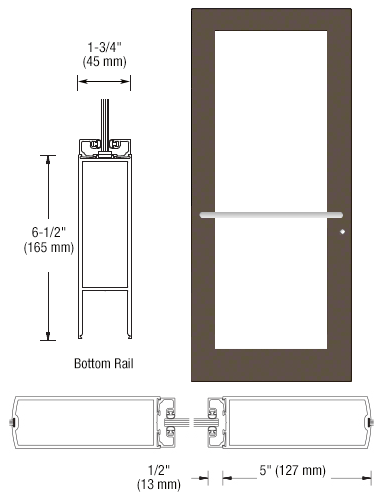 Bronze Black Anodized 550 Series Wide Stile (LHR) HLSO Single 3'0 x 7'0 Center Hung for OHCC w/Standard Push Bars Complete Door Std. MS Lock and Bottom Rail
