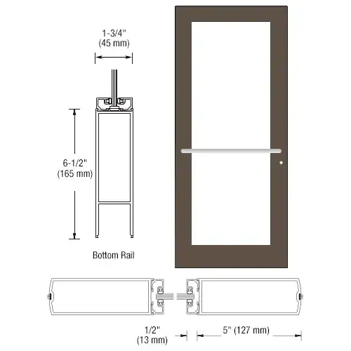 CRL-U.S. Aluminum DC51722R036 Bronze Black Anodized 550 Series Wide Stile (LHR) HLSO Single 3'0 x 7'0 Center Hung for OHCC w/Standard Push Bars Complete Door Std. MS Lock and Bottom Rail