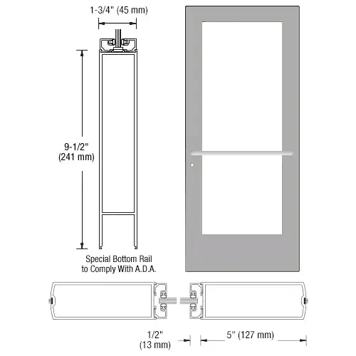 CRL-U.S. Aluminum CD51711L036 Clear Anodized 550 Series Wide Stile (RHR) HRSO Single 3'0 x 7'0 Center Hung for OHCC w/Standard Push Bars Complete ADA Door(s) with Lock Indicator, Cyl Guard