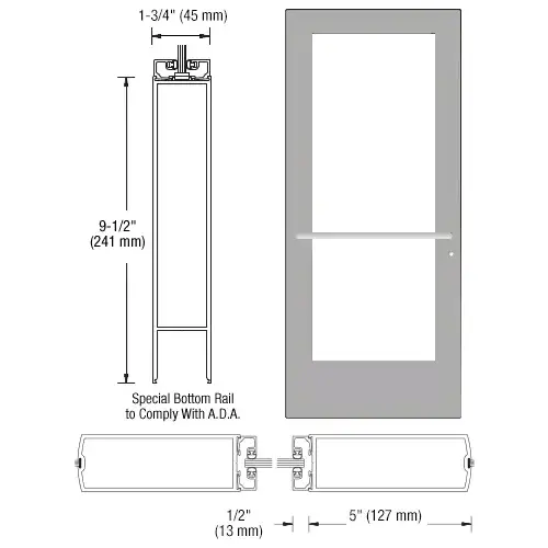 CRL-U.S. Aluminum CD51711R036 Clear Anodized 550 Series Wide Stile (LHR) HLSO Single 3'0 x 7'0 Center Hung for OHCC w/Standard Push Bars Complete ADA Door(s) with Lock Indicator, Cyl Guard