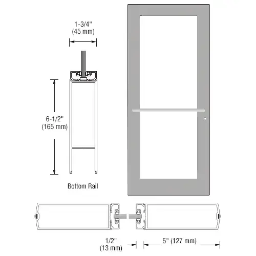 CRL-U.S. Aluminum DC51711R036 Clear Anodized 550 Series Wide Stile (LHR) HLSO Single 3'0 x 7'0 Center Hung for OHCC w/Standard Push Bars Complete Door Std. MS Lock & Bottom Rail