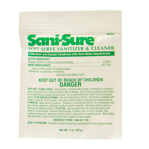 Diversey Sanitizer Sani-Sure Clean Soft Serve Pouch, 100 Each