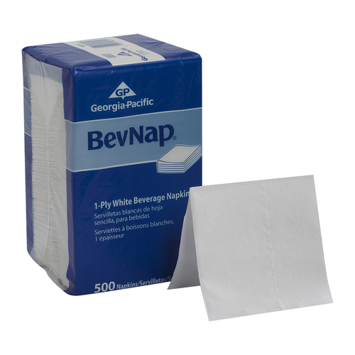 Bevnap Square 9.5" 1-Ply White Beverage Napkin 8 Count - 500 Napkins Per Bundle