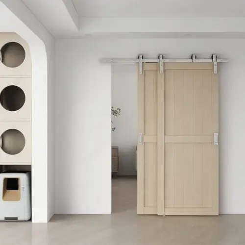 RUSTIC Bypass Barndoor Kit with Track Satin Nickel