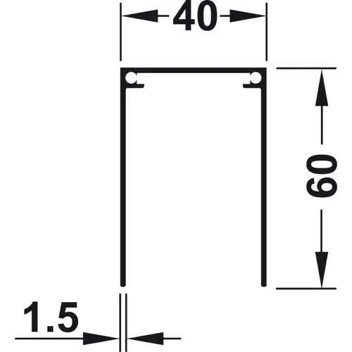 Single Top Guide Track, H fele Slido R-Aluflex 80A 6 ft 6 3/4" 88 lbs. Height 60 mm, for screw fixing, 2 m Length, Silver Empty