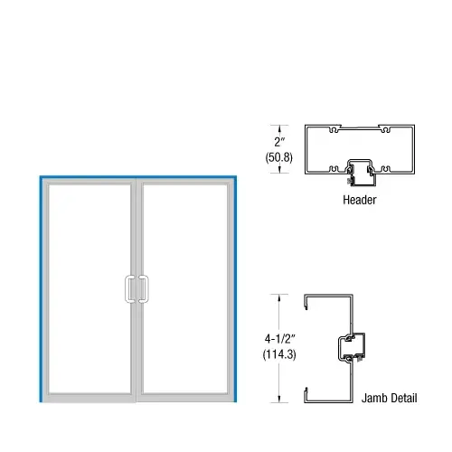 CRL-U.S. Aluminum 0Z7281172 Clear Anodized Class 1 2" x 4-1/2" Open Back Up and Over Frame for Pair Doors with Concealed Vertical Rod Panics, Surface Mount Closers, and Gear Hinges