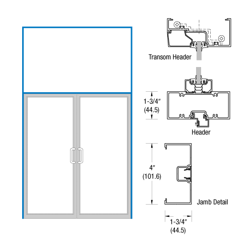 CRL-U.S. Aluminum 0Z3221172 Clear Anodized Open Back Transom Frame for Pair of Doors Offset Hung Surface Closers with Concealed Panics