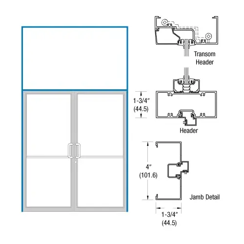 CRL-U.S. Aluminum 0B3221172 Clear Anodized Open Back Transom Frame for Pair Prepped for OP400 Offset Using Surface Mount Closers