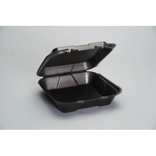 Genpak 9.25 Inch X 9.25 Inch X 3 Inch Black Large Snap It Foam Hinged Dinner Container, 100 Each