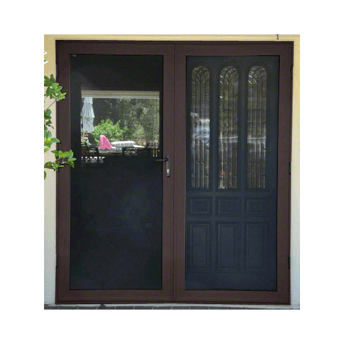 Security Screen Bronze Finish 3-Sided Custom Size Premium French Security Door With Active Door on Left
