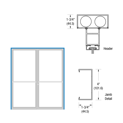 CRL-U.S. Aluminum 0B1271172 Clear Anodized Up and Over Frame for Pair of Doors Prepped Center Hung Overhead Concealed Closers