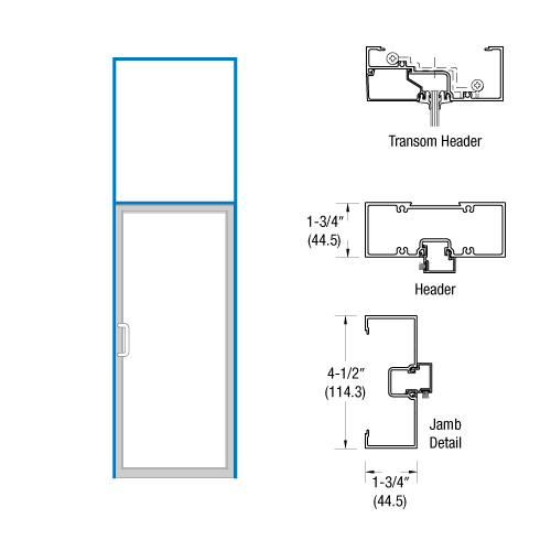 Bronze Black Anodized Open Back Transom Door Frame for Hinge Right Single Door with Offset Pivots, Panics and Using Surface Closers