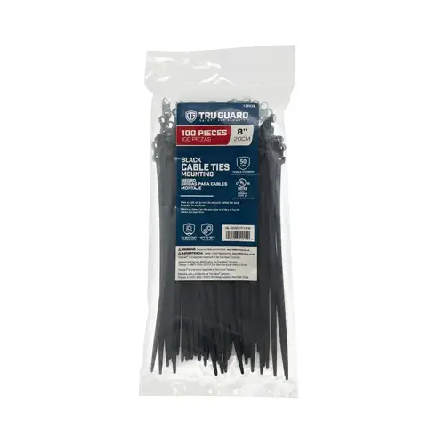 IRONCUBE WORKS NL-5X200HT-100B Mounting Cable Ties, Black, 8 In - pack of 100