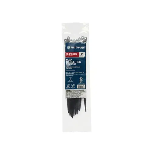 IRONCUBE WORKS NL-5X200HT-15B Mounting Cable Ties, Black, 8 In - pack of 15