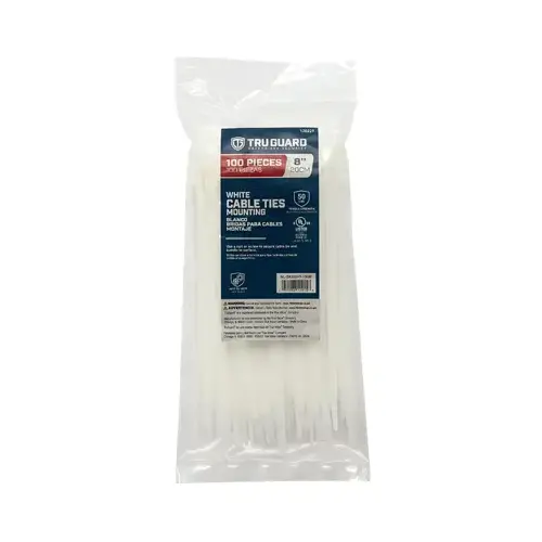 IRONCUBE WORKS NL-5X200HT-100W Mounting Cable Ties, White, 8 In - pack of 100