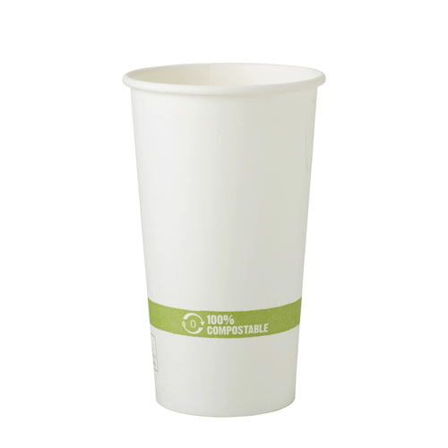 PAPER CUP HOT WHITE BIODEGRADABLE GREEN STRIPE