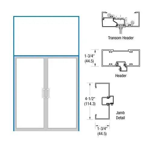 White KYNAR Paint Open Back Transom Door Frame for Pair of Doors with Offset Pivots, Panics and Using Surface Closers